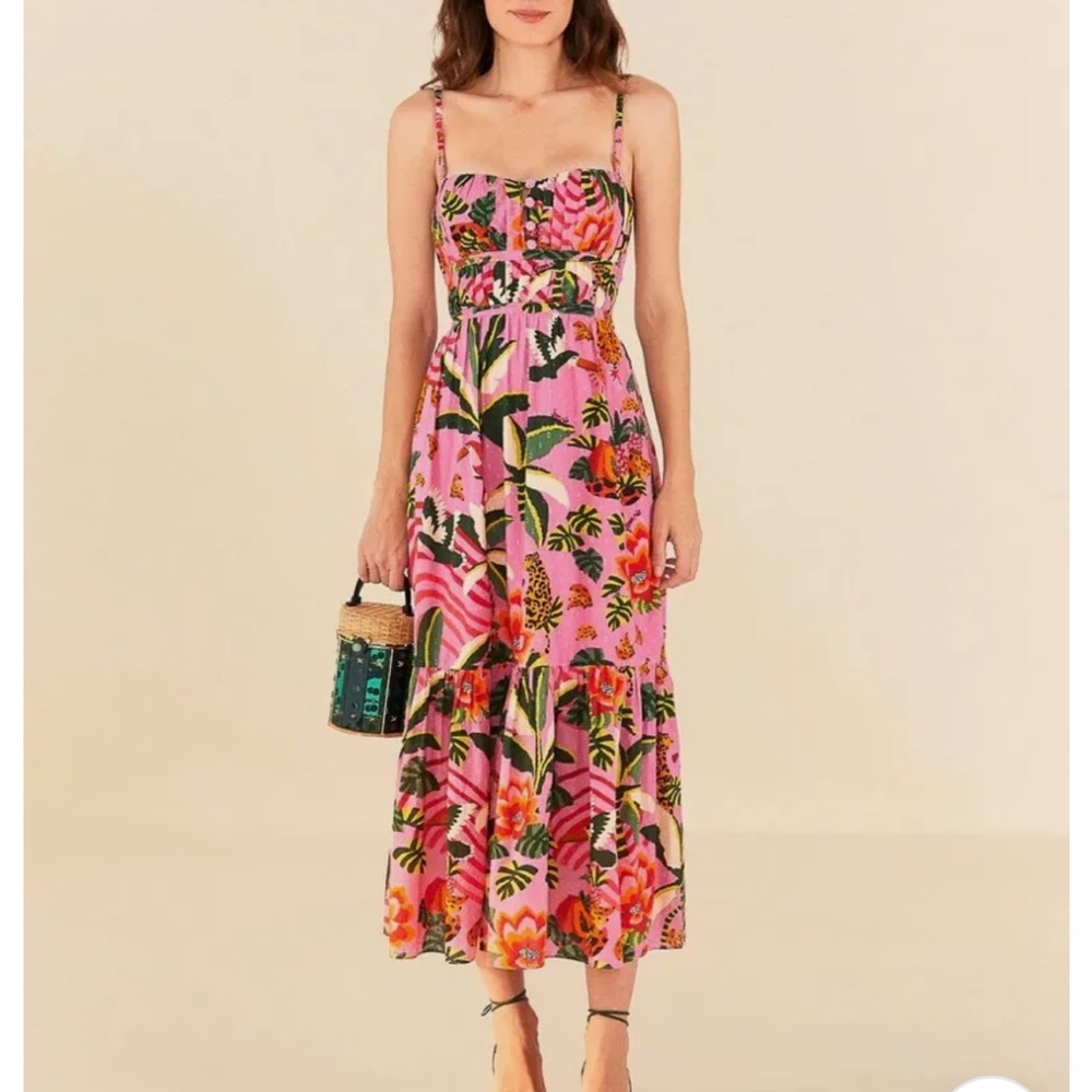 FARM Rio Pink Leopard Forest Midi Dress